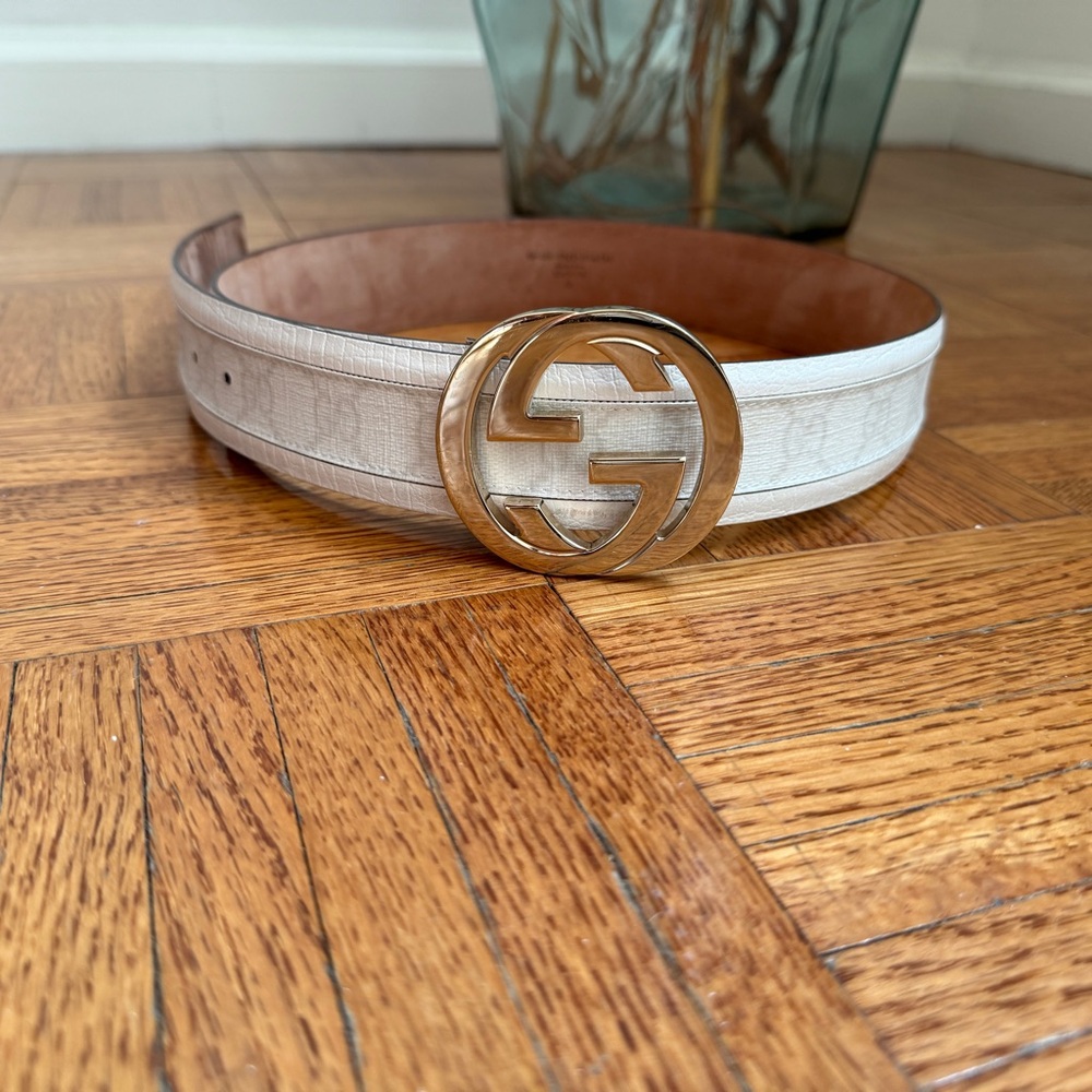 Gucci monogram Belt with Gold Logo Buckle